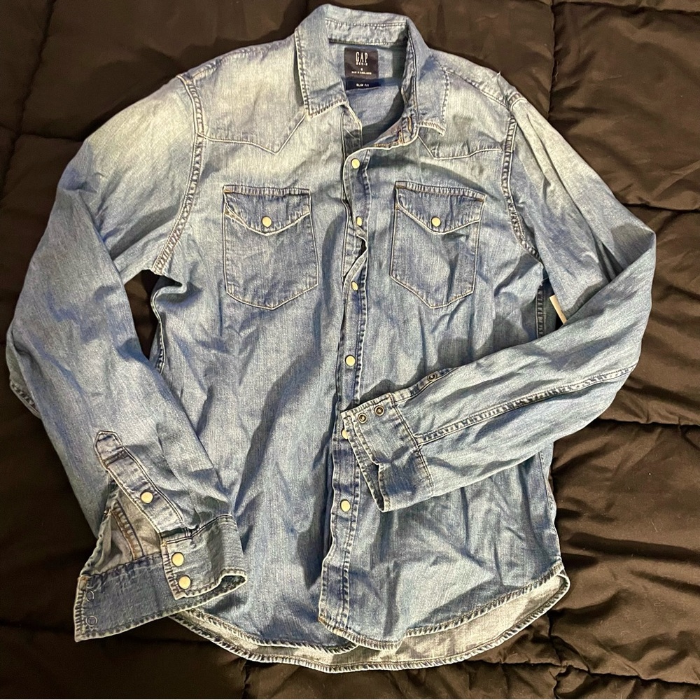 men’s denim shirt.